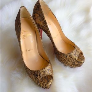 ♡ christian louboutin “lady peep” brocade ♡